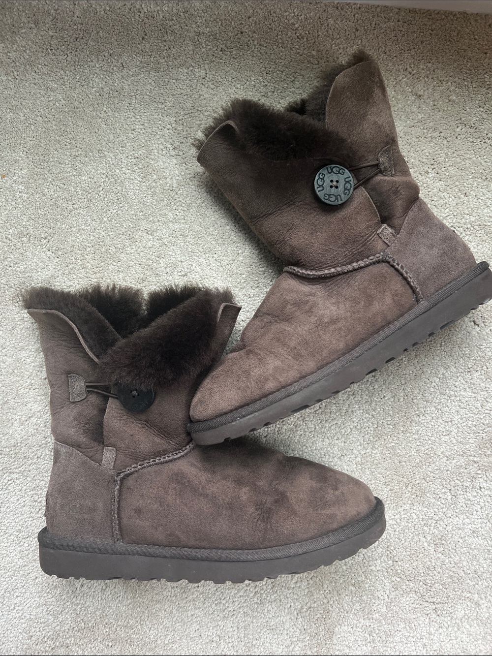 UGG Women's Suede Shearling Button Short Boot